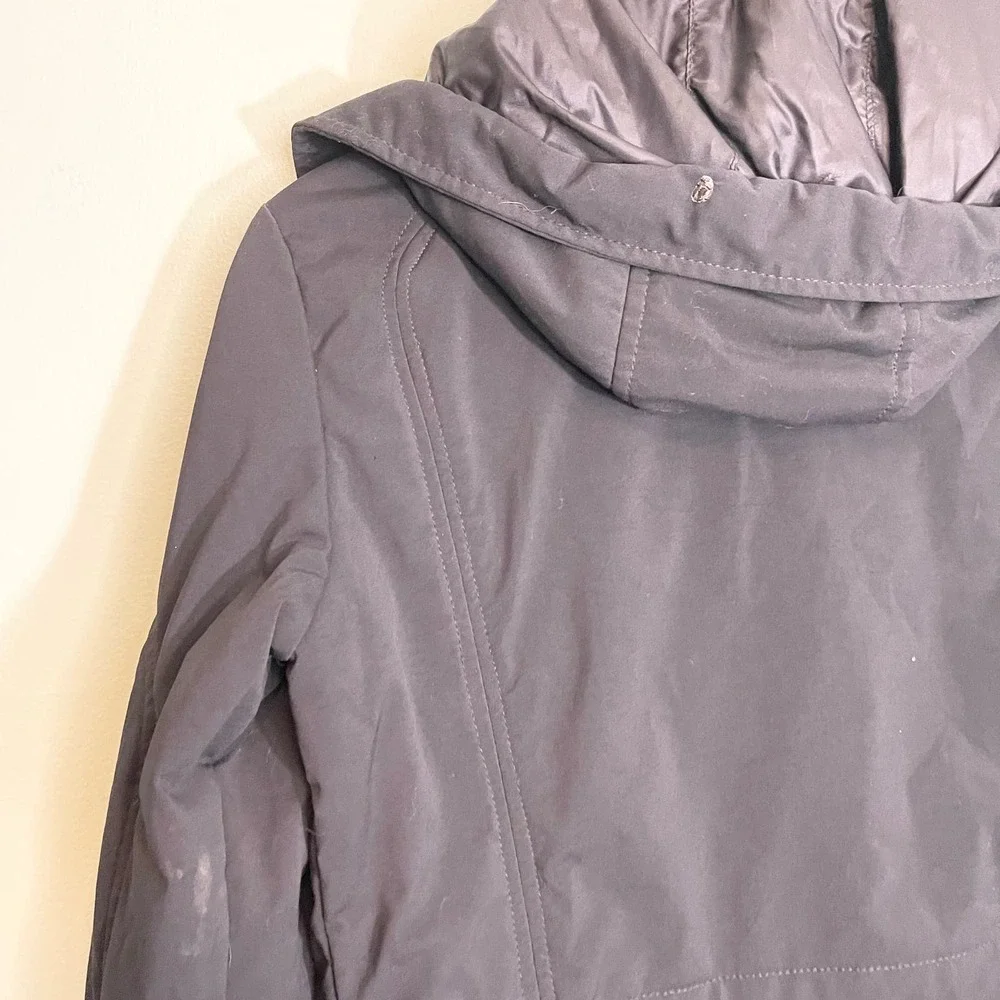 Post Card black Hooded Coat Italian Double Zipper Puffer Jacket Size 4 - Picture 9 of 16